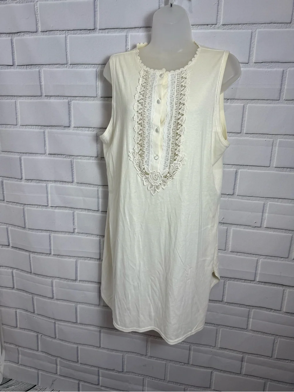 Vintage Verena Made in USA Ivory Cotton Lace Tunic Nightgown Sleep Shirt L
